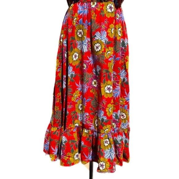 Molly Bracken red floral midi dress with ruffle sleeve size small - Picture 11 of 16